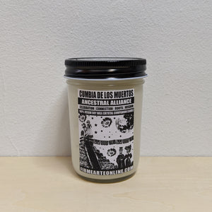 White soy wax candle in glass jar with black and white label by Firme Arte available at Coyote Supply Co, a zero waste witch store in Midtown Reno, Nevada that is BIPOC owned