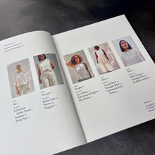 Load image into Gallery viewer, The Zero Waste Patterns book open to its table of contents. There are images of people wearing various garments above the actual table of contents.
This item is sold at Coyote Supply Co a BIPOC and LGBTQIA+ owned zero waste witch store in Reno Nevada