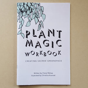 Light pink cover of Plant Magic Workbook features a mint green vine plant in top left corner & the title in black text available at Coyote Supply Co, a zero waste witch store in Midtown Reno, Nevada that is BIPOC owned