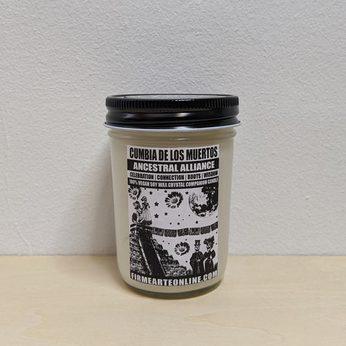 White soy wax candle in glass jar with black and white label by Firme Arte available at Coyote Supply Co, a zero waste witch store in Midtown Reno, Nevada that is BIPOC owned
