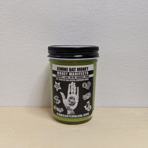 Green soy wax candle in glass jar with black and white label by Firme Arte available at Coyote Supply Co, a zero waste witch store in Midtown Reno, Nevada that is BIPOC owned