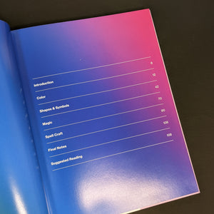 Table of contents for Color, Form, and Magic by Nicole Pivirotto. White text on a blue to pink gradient page.