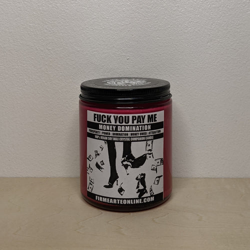 Red soy wax candle in glass jar with black & white label by Firme Arte available at Coyote Supply Co, a zero waste witch store in Midtown Reno, Nevada that is BIPOC owned