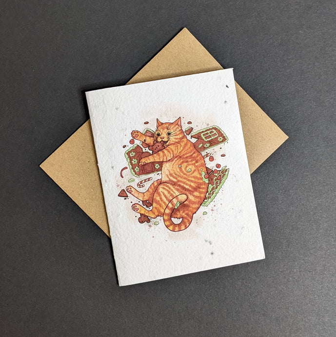 Gingerbread Cat Holiday Card (seed paper)